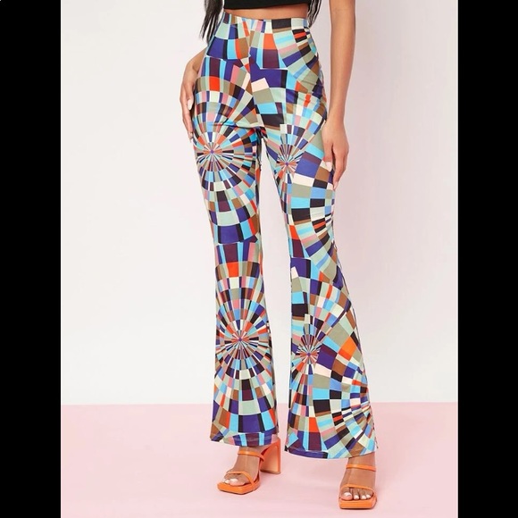 Pants - Geo print high waist flared leg pants. Very flattering.  Perfect for raves